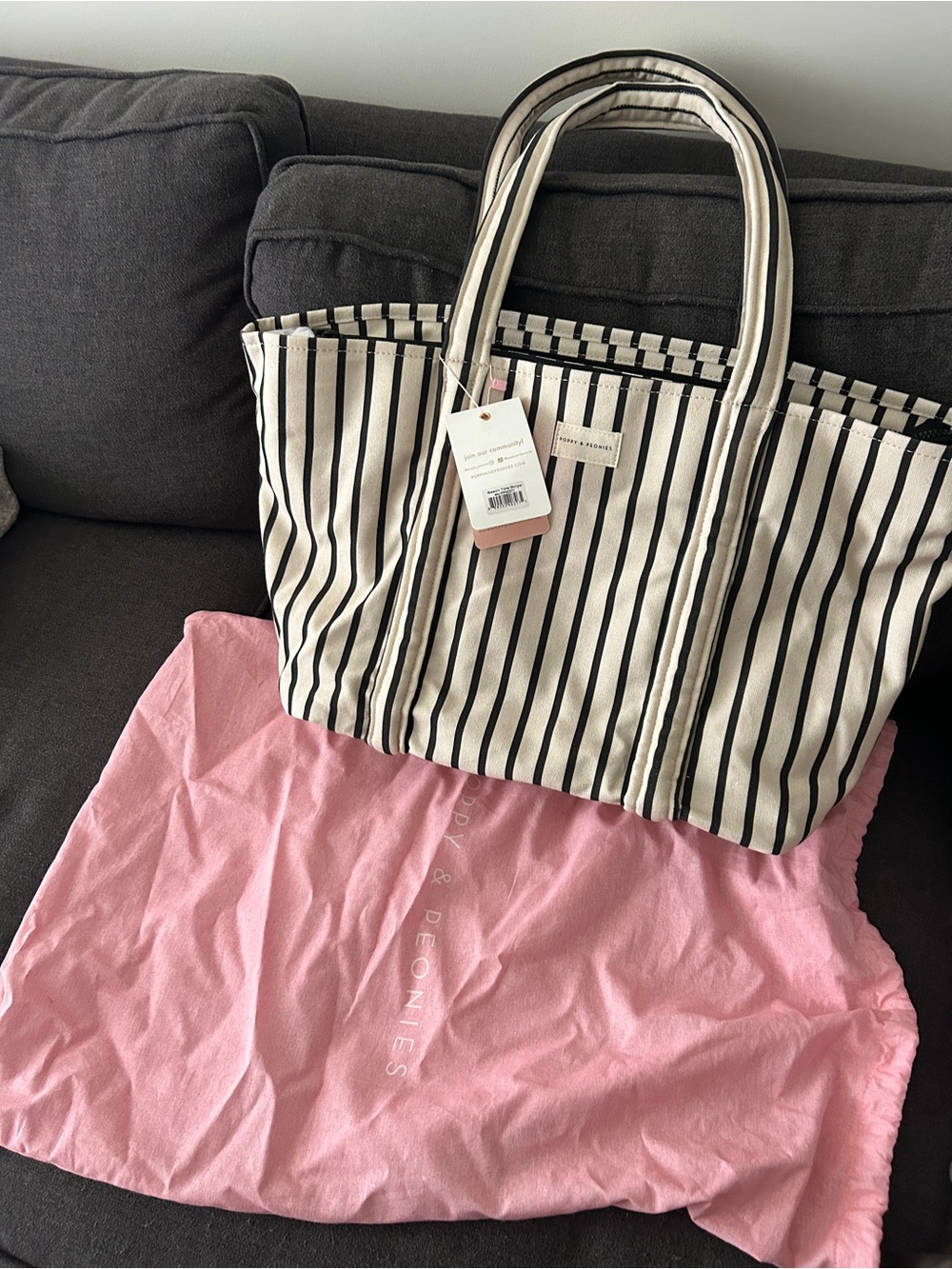 Poppy & Peonies Daydreamer Beach Tote Stripe Bag
